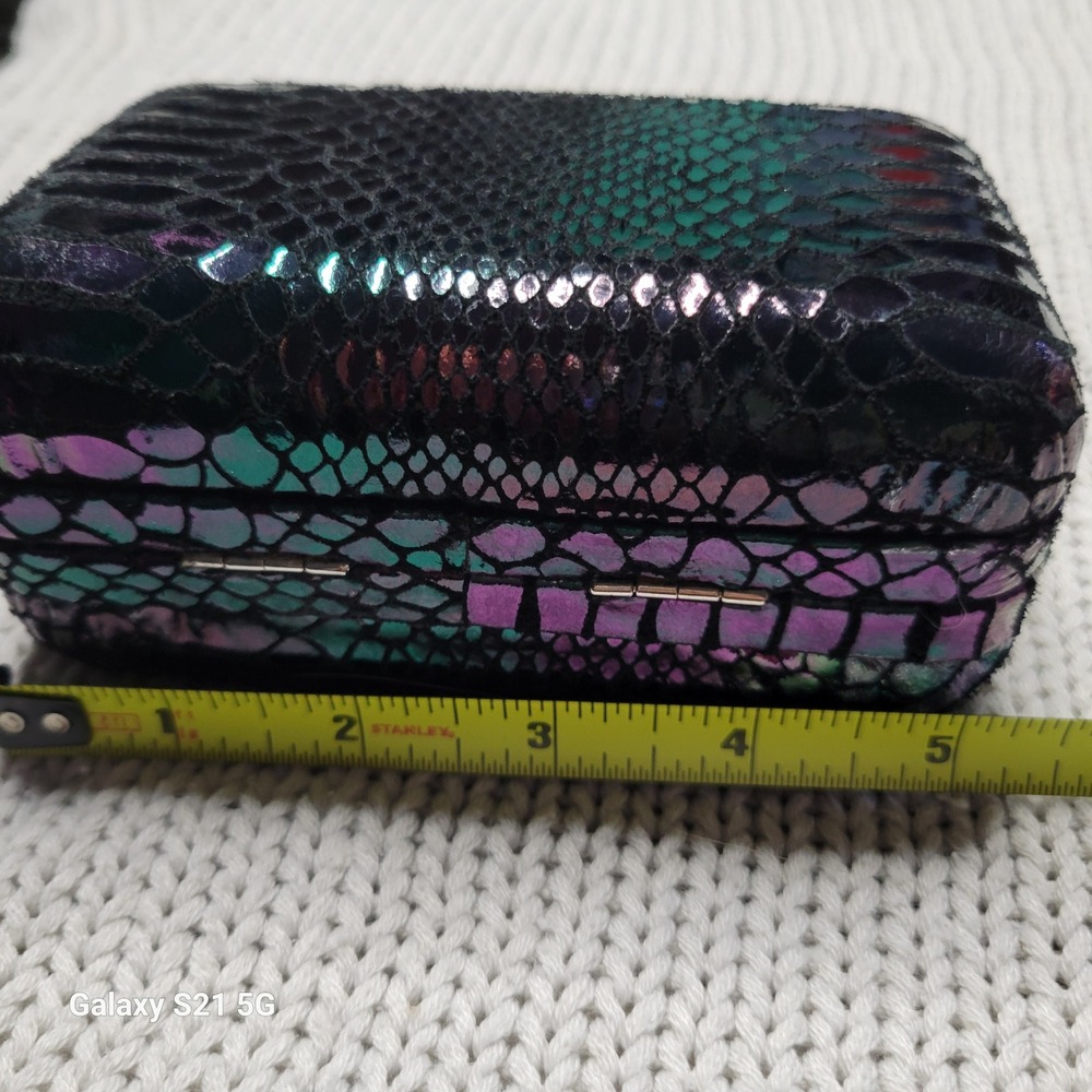 Lodis Palm Springs Iridescent Snakeskin Look Box Clutch Oil Slick Crossbody - Picture 9 of 11